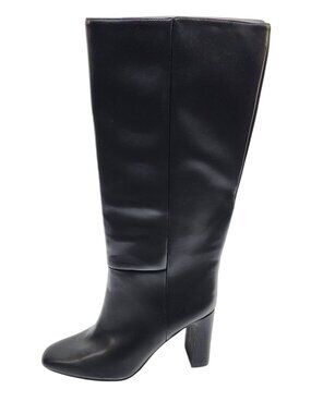 Black Knee-High Block Heel Boots Size 11 Man-Made Materials Side Zipper Womens